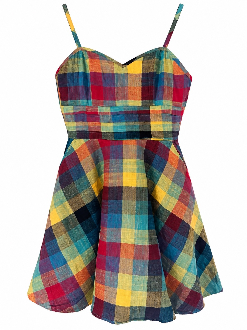 Unique Vintage Madras Plaid Dress M 6-8 Fit Flare Sweetheart NWT Retro Pinup